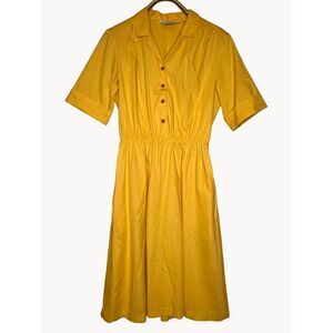 Vintage 70s Blair Size Medium Sunflower Dress Yellow Shirtdress Short Sleeve